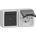 Produktbild: Kombination Wippschalter Schutzkontaktsteckdose waagerecht Aufputz grau, Retail