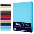 Produktbild: Buymax Spannbettlaken StyleHeim Jersey aus 100% Baumwolle, Jersey, Gummizug: Rundumgummi, Pflegeleicht und Atmungsaktiv in Verschiedenen Farben und Größen blau 100 cm x 200 cm