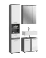 Produktbild: xonox.home Badezimmer-Set Blake, (3tlg. Set inkl. Hochschrank, Waschbeckenunterschrank, Spiegelschrank), Weiß Hochglanz Rauchsilber Beschichtet Modern 114x191x34 cm