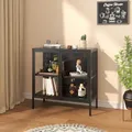 Produktbild: [en.casa] Vitrinenschrank Wohnzimmer Borshavisa Sideboard Mehrzweckschrank mit 2 Glastüren Klarglas Kommode 80 x 80 x 35 cm Metallschrank Schwarz