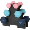Produktbild: SONGMICS Hantel-Set Kurzhanteln, Hantel Set 12kg, Hexagon, Neopren Hanteln - Rosa/Blau/Hellblau