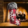 Produktbild: XL Weihnachtsstrumpf Nikolausstrumpf 40 50 cm rot kariert Fell Nikolausstiefel