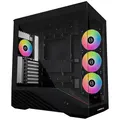 Produktbild: LIAN LI Vector V100 PC-Gehäuse Schwarz – ATX Midi-Tower mit Tempered Glass, RGB-Beleuchtung, 4X 120-mm-Lüfter, Platz für 360mm Radiator, GPU bis 415mm, Back Connect kompatibel
