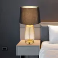 Produktbild: Tischlampe Tischleuchte Nachttischlampe Textil Glas E27 Wohnzimmerlampe H 52 cm