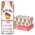Produktbild: Malibu Watermelon Fizz – Erfrischend prickelndes Mixgetränk mit Wassermelonen- und Zitronen-Limetten-Aromen auf Basis karibischen Rums – 12 Dosen à 250 ml (10 Vol.-Prozent)