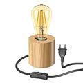Produktbild: ledscom.de Tischlampe HITO, Holz massiv, rund, inkl. E27 LED Retro gold max. 814lm extra-warmweiß 3-Stufen