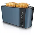 Produktbild: Arendo - Edelstahl Toaster Langschlitz 4 Scheiben - Defrost Funktion - wärmeisolierendes Gehäuse - mit integrierten Brötchenaufsatz - Krümelschublade - Display mit Restzeitanzeige - Admiral Blau