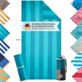 Produktbild: Blumtal Strandtuch XXL aus Mikrofaser - kompaktes und schnelltrocknendes Handtuch/Strandhandtuch 90x180 - Stranddecke sandfrei mit Band - Badetücher - Mikrofaser Badetuch groß in Türkis gestreift