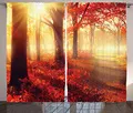 Produktbild: ABAKUHAUS Fallen Rustikaler Vorhang, Misty Morgen im Wald, Wohnzimmer Universalband Gardinen mit Schlaufen und Haken, 280 x 225 cm, Gelb Rot