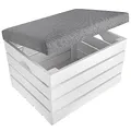 Produktbild: Creative Deco Gepolsterter Sitzhocker mit Stauraum Weiß | 50x40 x35cm | Sitzbank mit Stauraum | Sitztruhe Holz | Sitzbox Polsterhocker | Holzhocker | Aufbewahrungsbox Decken Kissen Bücher Spielzeug