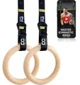 Produktbild: Double Circle Holz Turnringe mit verstellbaren Straps und Übungs Video Anleitung - Gym Turnringe Holz - Full Body Workout, Calisthenics, Gymnastikringe