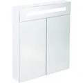 Produktbild: Relaxdays Spiegelschrank Stahl Weiß mit 2 Türen mit LED Beleuchtung und Steckdose 67 cm x 60 cm x 12 cm 8,6 kg