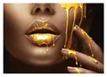 Produktbild: WallArena - Vlies Fototapete Frau Gesicht Sexy Lippen Gold Frauen 254x184 cm - Fototapeten - Tapeten - für Wohnzimmer Schlafzimmer - Vliestapete Wandtapete Tapete 3D Effekt- inkl. Kleister