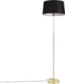 Produktbild: QAZQA - Modern Stehleuchte I Stehlampe I Standleuchte I Lampe I Leuchte Gold I Messing I messing mit Lampenschirm Leinen schwarz 45 cm - Parte I Wohnzimmer I Schlafzimmer - Stahl Rund I Länglich I Zyl