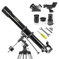 Produktbild: Omegon Teleskop AC 90/1000 EQ-2 | Refraktor für Einsteiger & Fortgeschrittene | 90mm Öffnung | 1000mm Brennweite | präzise EQ-2 Montierung | Mond- & Planetenbeobachtung