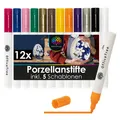 Produktbild: 12x Porzellanstifte Spülmaschinenfest - 12 Farben und 5 Schablonen - Glas und...