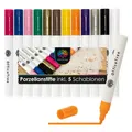 Produktbild: 12x Porzellan Stifte 5x Schablonen - Glasmalstifte Set auf Wasserbasis Bemalen