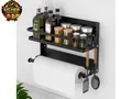 Produktbild: Gewürzregal Wand mit Küchenrollenhalter und 4 Haken, Küchenregal Ohne Bohren au