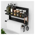 Produktbild: Gewürzregal Wand mit Küchenrollenhalter und 4 Haken, Edelstahl Schwarz 30x11x21