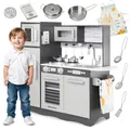Produktbild: Mamabrum, Babyspielzeug Spielküche mit LED-Blitzsystem, Kinderspielzeug aus Holz, Rollenspielküchenzubehör inklusive Rollenspielküche für Kinder, Kleines Küchenchef-Spielset, Naturholz/Grau