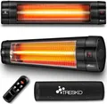Produktbild: TRESKO Infrarot Heizstrahler 2500W schwarz mit Fernbedienung, Timer & Abdeckung | Wärmestrahler Terrasse elektrisch mit 3 Heizstufen | Terrassenstrahler Innen & Außen | Wand-Infrarotstrahler mit LED-Anzeige Quarzstrahler Wickeltischstrahler