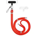 Produktbild: NALIA HoldMe Universal Handykette für Smartphone & Handyhüllen, Nylon-Seil Verstellbar & Abnehmbar, Umhänge-Band, Handyband, Lanyard mit Karabiner (silber) & 2 Patches, Farbe:Neon Orange