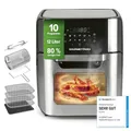 Produktbild: GOURMETmaxx Digitale Heißluftfritteuse 12 L, XXL-Edelstahl-Ofen | Airfryer + Timer, Touchdisplay, Drehspieß | fettarm, energiesparend frittieren | 10 Programme inkl. Pizza | 1800 W