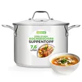 Produktbild: NutriChef Kochtopf groß, 8L Suppentopf Induktion aus Edelstahl mit Glasdeckel, 18/8 Großraumtopf Hitzebeständig bis 260 °C, Für alle Herdarten, Spülmaschinengeeignet, Silver