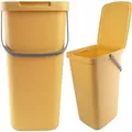 Produktbild: KADAX Abfallbehälter mit Deckel und Griff, Abfalleimer aus Plastik, Mülleimer für die Mülltrennung (Gelb, 25L) - Gelb/Hellbraun/Blau/Grün/Hellgelb/Grau