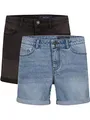 Produktbild: NOISY MAY Jeans Shorts Damen High Waist BeLucky 2er Pack Kurze Hose Bermuda Shorts Hotpants Sommer Basic Denim Stretch Blau Schwarz XL, Größe:XL, Farbe:Dark Grey & Light Blue (27028348)