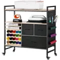 Produktbild: VEVOR Bastelwagen Servierwagen mit Tischplatte, kompatibel mit Cricut-Maschinen, rollender Bastel-Aufbewahrungswagen mit 20 Vinylrollen-Halterungen & 3 Schubladen, Bastel-Organizer Schwarz