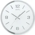 Produktbild: AMS 9322 Wanduhr Quarz analog silbern rund leise ohne Ticken aus Glas