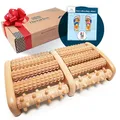 Produktbild: TheraFlow Fußmassageroller Holz - Plantarfasziitis Fußmassagegerät für Akupressur- & Reflexzonenmassage, Fersensporn Massagegerät, Geschenke für Frauen & Geschenke für Männer (inkl. Reflexzonenkarte)