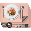Produktbild: Loco Bird Edle Tischsets Platzsets Abwaschbar aus PU-Leder - Tischdeckchen 4er Set - Tischset rosa/dunkel grau, 43x30cm Platzset Lederoptik, abwaschbare Tischset Kunstleder, Platzdeckchen Abwaschbar