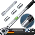 Produktbild: Monzana® Drehmomentschlüssel 6tlg. Set 40-210Nm Süd GS 1/2' Zoll CrV +/- 3% Toleranz Wende Ratschenkopf inkl. 3 Stecknüsse 17, 19, 21mm Verlängerung inkl. Koffer Auto Motorrad