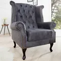 Produktbild: Chesterfield Ohrensessel antik grau mit Knopfheftung und Federkern Loungesessel