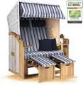 Produktbild: Strandkorb Ostsee 2-Sitzer 120cm breit in Weiß Beige Blau gestreift zerlegt, ideal für Balkon, Terrasse oder Garten