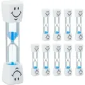 Produktbild: Relaxdays Sanduhr Zähneputzen, 10er Set, Zahnputzuhr Für Kinder, Zahnputz Timer 3 Minuten, Lautlos, Glas/sand, Weiß-blau