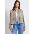 Produktbild: Kurzjacke STREET ONE, Damen, Gr. 38, beige (morning beige), Stoff, 65% Viskose, 35% Nylon, unifarben, normal normal, V-Ausschnitt, Bündchen, Jacken Kurzjacke, mit Knopfleiste