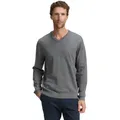 Produktbild: V-Ausschnitt-Pullover TOM TAILOR, Herren, Gr. XL, classic dunkelgrau melange, Strick, Obermaterial: 100% Baumwolle, meliert, regular fit normal, V-Ausschnitt, Rippbündchen, Pullover, mit kleiner Logo-Stickerei