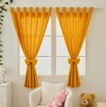 Produktbild: ALAVYA HOME® Blickdichte Kurz Musselin Gardinen 2er Set 100x150 cm – Vorhänge 100% Bio-Baumwolle Thermo Verdunklung Isolierend mit Schlaufen & Schleife für Kinderzimmer, Wohnzimmer - Senfgelb