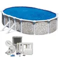 Produktbild: Summer Fun Premium Ovalpool-Set Steinoptik 5,00 x 3,00 x 1,20 m, frei aufstellbar, feuerverzinkte und schutzlackierte Stahlwand, UV-stabilisierte Innenhülle, Einbauskimmer-Set mit Einlaufdüse