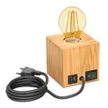 Produktbild: ledscom.de Tischlampe HITO, Holz massiv, eckig, USB, inkl. E27 Lampe gold, max. 778lm, 3-Stufen, extra-warmweiß