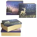 Produktbild: 2 Geschenkboxen Weihnachten lila Größe L 34x10x27cm, schwarz/gold Größe M 31x9x24,5cm Geschenkverpackung