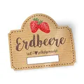Produktbild: itenga 50x Marmeladen Etikett Erdbeere Aufkleber 100% selbstgemacht Sticker braun selbstklebend für Marmelade Einmachgläser Geschenke - hochwertiges Papier - 4,5x3,8cm (Erdbeere)