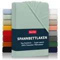 Produktbild: Blumtal Spannbettlaken Bettlaken aus Mikrofaser OEKO-TEX® zertifiziertes Laken, Mikrofaser, Gummizug: rundum, (1 Stück), Oeko-TEX® Zertifiziert grün 140 cm x 190 cm
