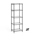 Produktbild: Mondeer Metallregal, 5-Stufiges Küchenregal, mit 8-Haken und 4-Rädern, PP-Trennwand, Höhenverstellbar, Geeignet für Küche Badezimmer Wohnzimmer Balkon, Schwarz