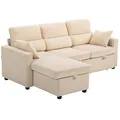 Produktbild: HOMCOM Ecksofa mit Schlaffunktion L-Form Sofa Schlafsofa mit Bettkasten, Kissen, 3-Sitzer Wandelbare Eckcouch mit Cordoptik Schlafcouch für Wohnzimmer, Gästezimmer, Beige
