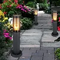 Produktbild: Wegeleuchte Pollerleuchte Außen Sockelleuchte Gartenlampen anthrazit, Standleuchte Balkon, Edelstahl rauchfarben, 1x E27 Fassung, DxH 7,6x45cm, 3er