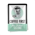 Produktbild: Nostalgic-Art Retro Blechpostkarte, 10 x 14 cm, Coffee First – Geschenk-Idee für Kaffee-Fans, Postkarte aus Metall, Mini-Blechschild als Grußkarte, Kaffee-Deko